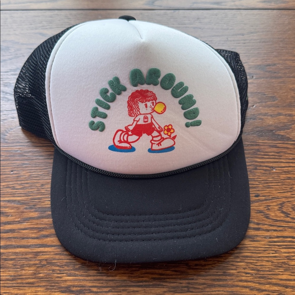 Lonely Ghost Black Mesh truckers Hat with Green Embroidery “stick around”